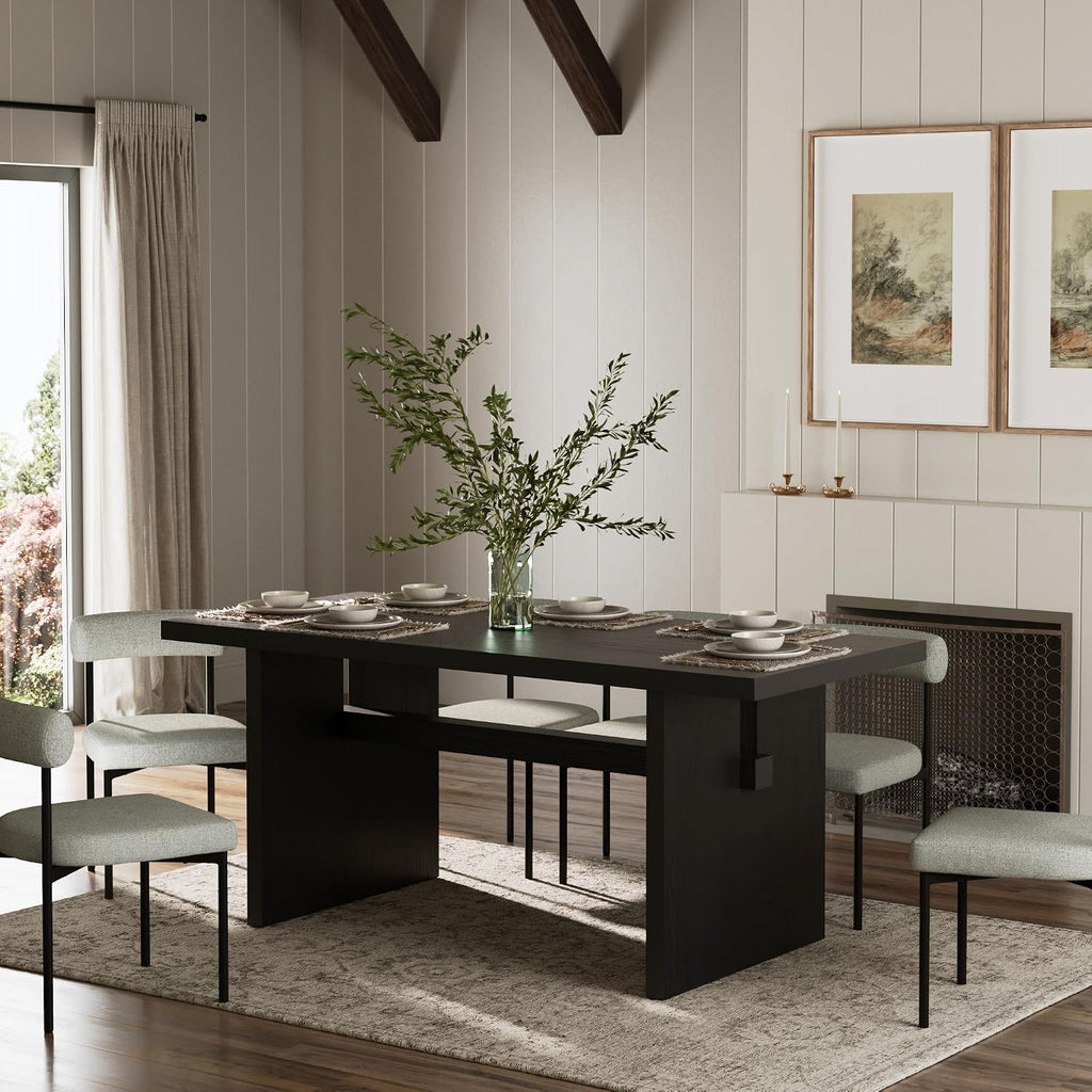 Nathan James Briggs Modern Dining Table for 6, Small Rectangle, 6-Person Black, Solid Wood in Black Oak