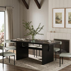 Nathan James Briggs Modern Dining Table for 6, Small Rectangle, 6-Person Black, Solid Wood in Black Oak