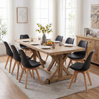 Dining Chairs Set of 8, PU Leather Padded Seat for Living Room | Modern, Upholstered Kitchen Chairs, Thick Cushions, Curved Back, Solid Wood Legs, Apartment, Restaurant, Black