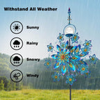 Kircust Large Solar Wind Spinner with Glass Ball - Peacock Themed Kinetic Garden Art, Dual Spinning Metal Decor for Outdoor Yard, Lawn, or Patio in Elegant Peacock Blue