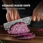 KEEMAKE Nakiri Knife 7in Ultra Sharp Meat Cleaver and Vegetable Chopper, Damascus Kitchen Knives with Full Tang G10 Ergonomic Handle, Japanese Knife for Kitchen