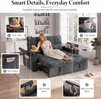 Dreamzie 65'' Convertible Sleeper Sofa Bed with Swivel Side Table, Chenille Pull Out Couch for Living Room, Loveseat Sleeper Couch with Hidden Storage Space | Charging Port | Cup Holders, Grey