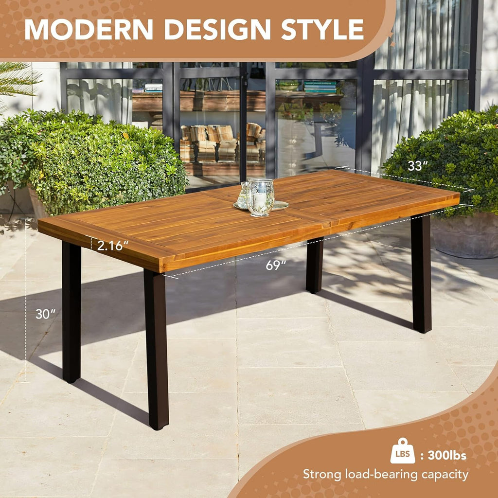 Devoko 6 Person Acacia Wood Dining Table for Kitchen,Natural | Farmhouse Kitchen Table for 6 for Indoor Outdoor Mesa De Comedor