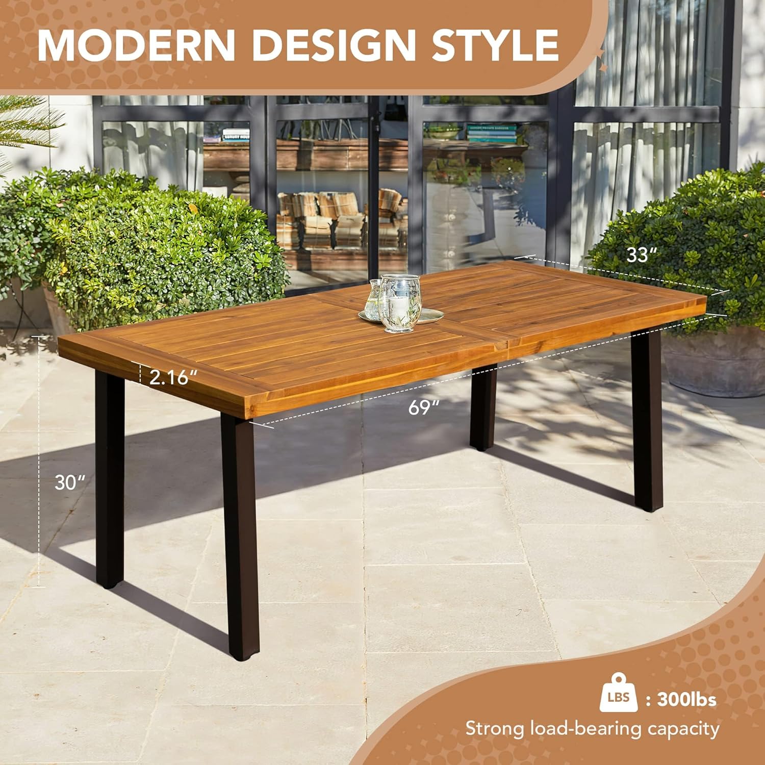 Devoko 6 Person Acacia Wood Dining Table for Kitchen,Natural | Farmhouse Kitchen Table for 6 for Indoor Outdoor Mesa De Comedor