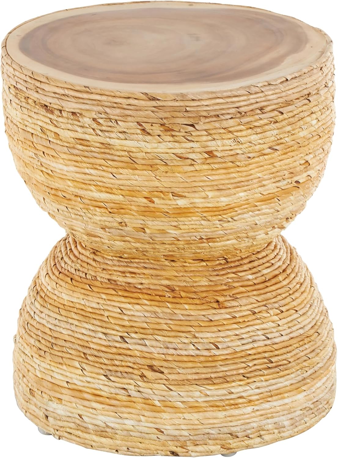 Deco 79 Banana Leaf Handmade Side End Accent Table Woven End Table with Wooden Tabletop, Side Table 16" x 16" x 19", Light Brown