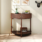 Knocbel Half Moon Console Table with Wave-Pattern Door, Semi-Circle Sofa End Table with 2 Storage Drawers and Bottom Shelf for Entryway Living Room, 31.5" W x 15.75" D x 32.3" H, Brown