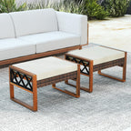 Tangkula Rattan Wicker Outdoor Ottoman Set of 2, Patio 3-in-1 Footstools with Removable Cushions, Additional Seating and Side Tables for Porch, Backyard & Poolside (Off White)