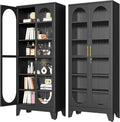 PAOFIN 75" H Locking Display Cabinet with Glass Door, Metal Curio Cabinets with 5 Adjustable Shelves, Tall Liquor Cabinet Display Case for Living Room, Wine, Clinic, Home - Assembly Required Black