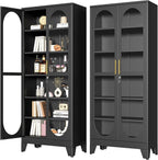 PAOFIN 75" H Locking Display Cabinet with Glass Door, Metal Curio Cabinets with 5 Adjustable Shelves, Tall Liquor Cabinet Display Case for Living Room, Wine, Clinic, Home - Assembly Required Black