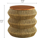 Modway Maris Hand-Woven Seagrass and Wood Round Side Table – 18 Inch Drum End Table for Boho, Coastal, or Modern Living Rooms in Walnut Natural
