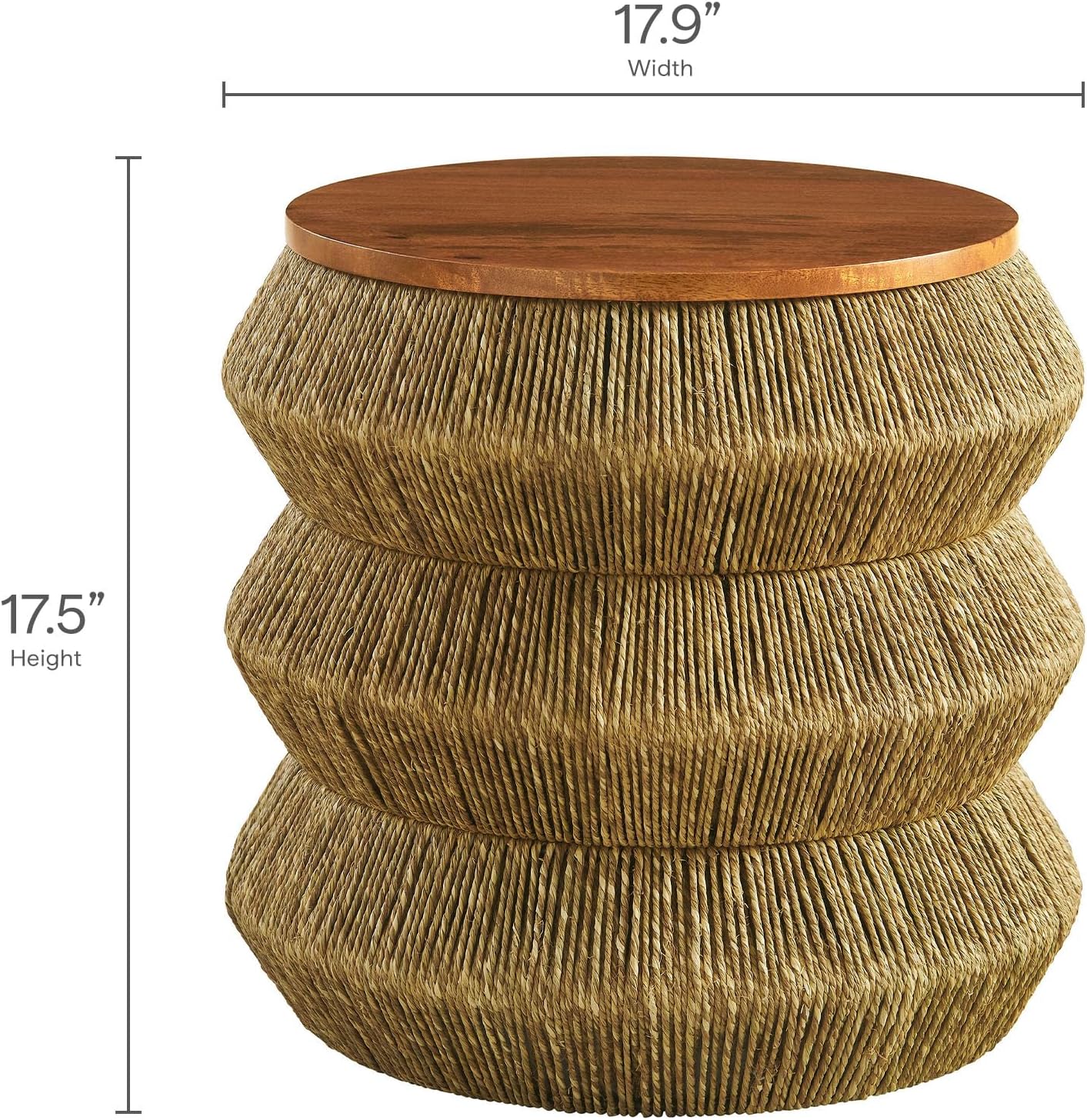 Modway Maris Hand-Woven Seagrass and Wood Round Side Table – 18 Inch Drum End Table for Boho, Coastal, or Modern Living Rooms in Walnut Natural