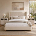 ModernMate Queen Upholstered Bed Frame, 47" Tall Wingback Headboard, Beige