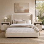 ModernMate Queen Upholstered Bed Frame, 47" Tall Wingback Headboard, Beige