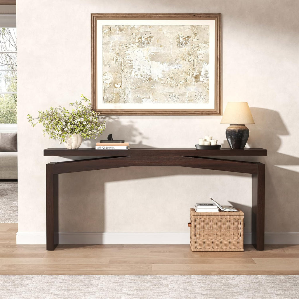 Epecoya Modern Dark Brown Console Table for Living Room, Vintage Wooden Entry Way Tables 63", Behind Couch Table Skinny for Entrance, Hallway, Home, Apartment, Dark Brown