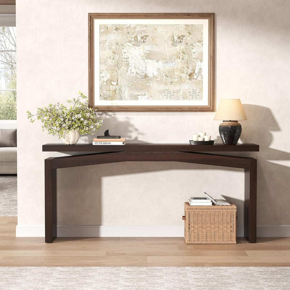 Epecoya Modern Dark Brown Console Table for Living Room, Vintage Wooden Entry Way Tables 63", Behind Couch Table Skinny for Entrance, Hallway, Home, Apartment, Dark Brown