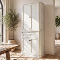 72.2" Tall Kitchen Pantry Cabinet with Doors, Farmhouse Storage Cabinet with Charging Station & LED Light, Drawer, Adjustable Shelves and Pull-Out Shelves, White Wood Pantry Cupboard for Dining Room