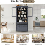 78" Tall Kitchen Pantry Cabinet with 3 Drawers, Large Wooden Kitchen Organizers Storage Cabinet Cupboard with Power Outlet and Adjustable Shelves for Dining Room, Living Room, Grey