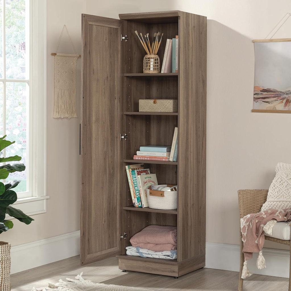 Sauder HomePlus Kitchen Pantry Storage Cabinet Slim Single Door with Adjustable Shelves, Living Room Storage Cabinet, in Salt Oak