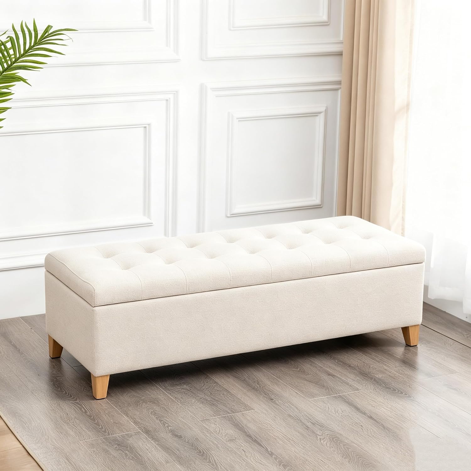 Asense Storage Ottoman Bench with Hinged Lid, Ottoman with Storage Footstool for Living Room & Entryway, End of Bed Bench for Bedroom