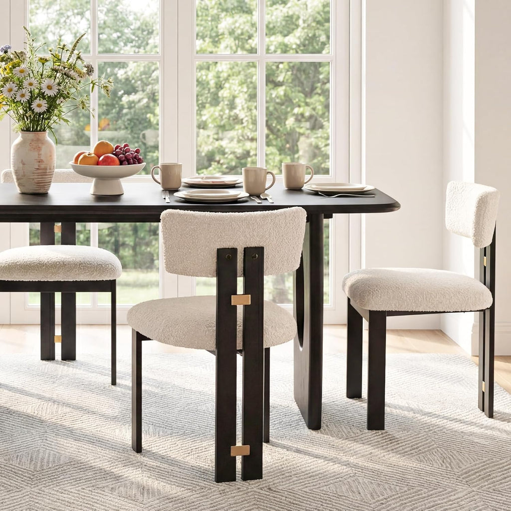 Morden Fort Boucle Dining Chair Set of 4, Upholstered Kitchen Chairs with Metal Frame & Curved Backrest, Mid Century Modern Armless Chair for Dining Room, Living Room, Apartments