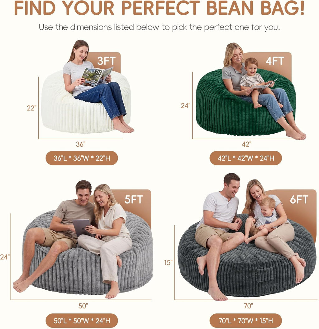 Bean Bag Chair Giant Beanbag with Filling Memory Foam Living Room Adult 3FT | Breathable Washable Removable Cover,Comfy Lounging Gaming Bedroom Dorm,Large Big Giant Oversized Beanbag Chairs,Dark Grey