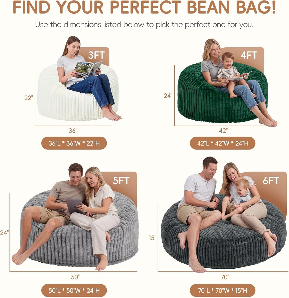 Bean Bag Chair Giant Beanbag with Filling Memory Foam Living Room Adult 3FT | Breathable Washable Removable Cover,Comfy Lounging Gaming Bedroom Dorm,Large Big Giant Oversized Beanbag Chairs,Dark Grey