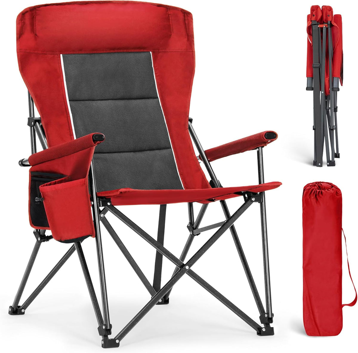 ALPHA CAMP Oversized Folding Camping Chairs for Adults High Backrest Heavy Duty Lawn Chairs Support 500 LBS Portable Camp Chairs with Cup Holders Large Side Pocket Outdoor Chair