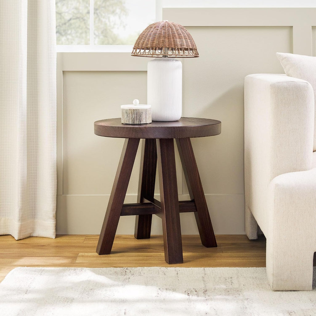 Walker Edison Colt Modern Farmhouse Solid Wood Round Side Table, 18 Inch, Espresso