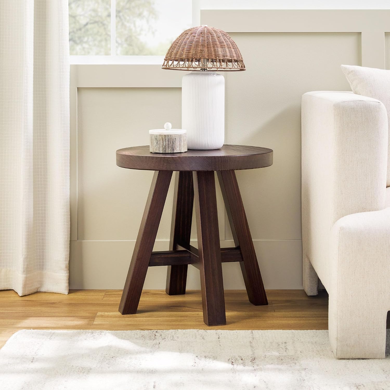 Walker Edison Colt Modern Farmhouse Solid Wood Round Side Table, 18 Inch, Espresso