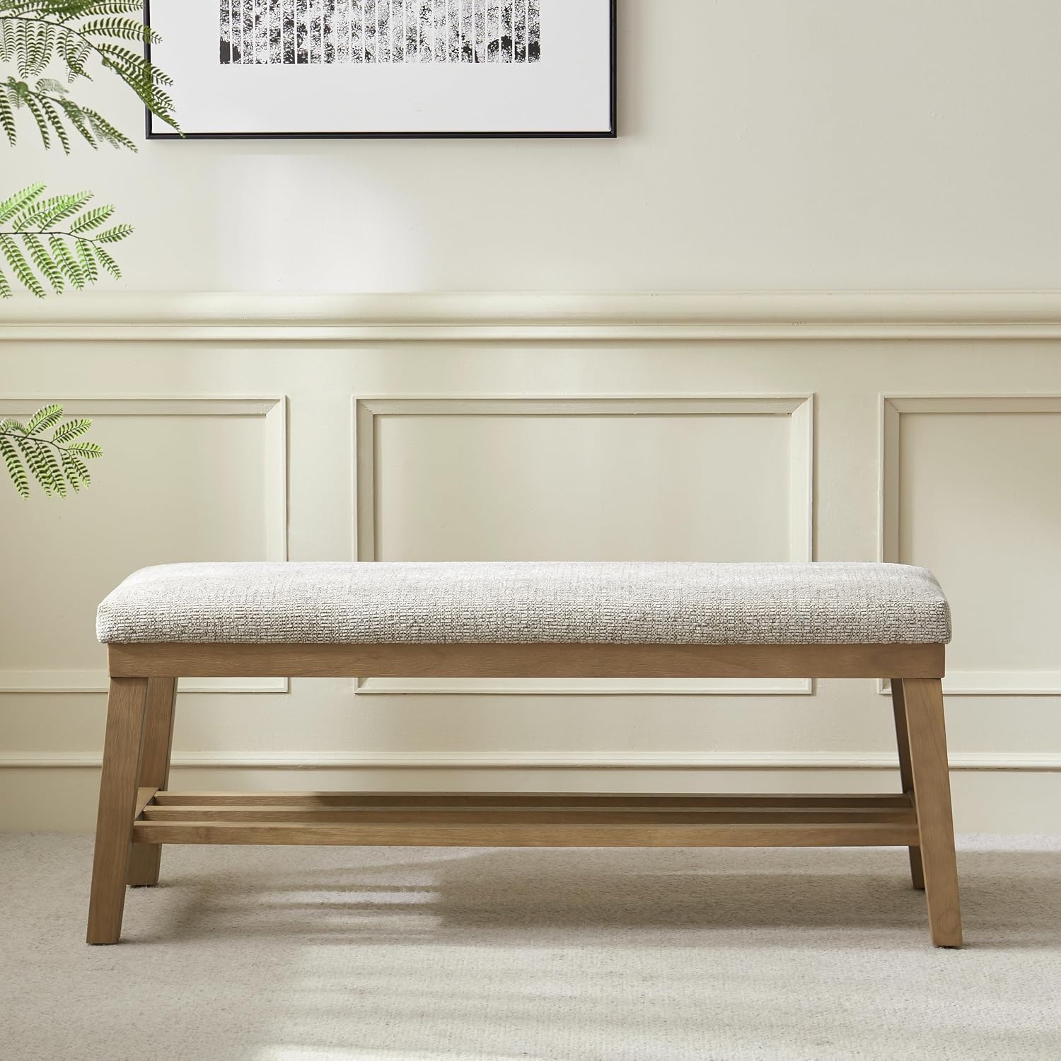 VKNOW Entryway Bench, 44.4" Upholstered Shoe Storage Bench for Entryway & Bedroom, Shoe Bench with Rubberwood Legs, Modern End of Bed Storage Bench for Living Room and Hallway, Brown