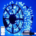 JMEXSUSS 163 FT 500 LED Blue Christmas Lights Outdoor, Waterproof Blue String Light Plug in, 8 Modes Clear Wire Christmas String Lights for Tree Yard Patio House Party Decorations