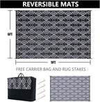 Outdoor Plastic Straw Rug, Waterproof Outdoor Rugs for Patios Clearance, Reversible Area Rug, Large Outside Carpet for Camping, Balcony, RV, Deck, Picnic, Beach (6x9ft Boho/Black&Grey)
