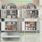 73”H Metal Arched Kitchen Pantry Cabinet with 1 Drawer, Farmhouse Pantry Cabinet with 4 Doors and 3 Adjustable Shelves for Kitchen, Dining Room, White