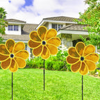 4PCS Flower Wind Spinner Sparkly Lawn Pinwheel 11.8 inch Yellow Garden Windmill for Garden, Party, Outdoor, Yard Decor