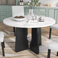 Merax 43 Inch Round Dining Table for 4, Spacious Tabletop Modern Solid and Durable Construction Practical Multi-Purposefor Kitchen Living Room, White+Black