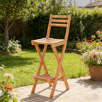 COSTWAY Outdoor Folding Bar Stool, Acacia Wood High Top Chairs with Slatted Backrest, Safety Lock, Space-Saving Patio Barstools for Backyard, Poolside, Garden, Balcony