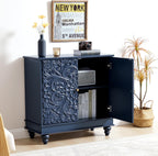 weselon Accent Cabinet with 2 Doors, Luxury Carving Board Storage Sideboard with Adjustable Shelves, Buffet Cabinet Entryway Table for Living Room (Midnight Blue)