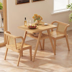 PADMA HOUSE Bistro Stacking Table Chair Set of 3, Wood Rattan Small Dining Table & Chair Set, Nesting Table Chair Set for Tavern, Balcony, Dining, Indoor, Patio-Natural Wood Color