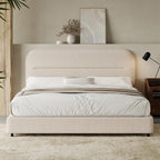 HOMBCK Queen Size Cloud Bed Frame, Beige Plush Boucle Upholstered Bed