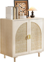 Rattan Cabinet, Storage Sideboard with 2 Doors, Beige Boho Buffet with Adjustable Shelf, Premium Wood Credenza. [Beige, 1pc]