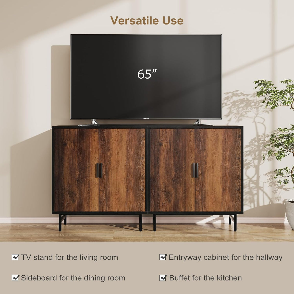 Sideboard Buffet Cabinet with Storage, Kitchen Storage Cabinet with Adjustable Shelf, 2-Door Console Table Accent Cabinet for Living Dining Room, Entryway, Hallway, Credenza, Coffee Liquor Bar, Rustic