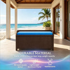 2-in-1 Outdoor Wicker Storage Bench with Cushion - 34 Gallon Patio Deck Box with Gas Struts - Weather-Resistant Aluminum Garden Bench for Porch, Pool & Backyard