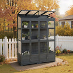MCombo Wooden Greenhouse, Walk-in Outdoor Greenhouse with Openable Roof and Lockable Door, 0899 (Dark Grey)