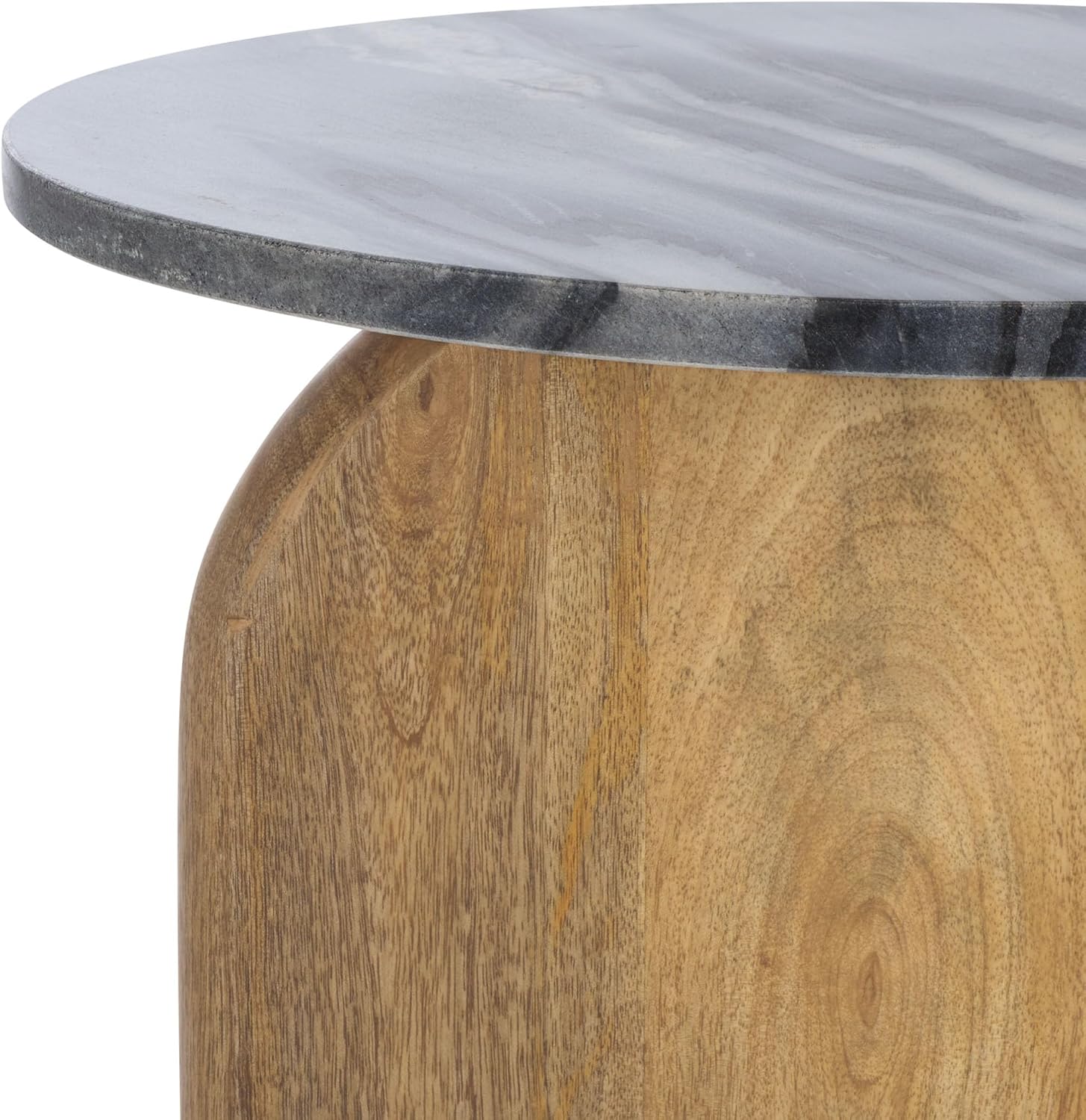 SAFAVIEH Home Collection - Kokhy Side Table, Natural Wood Base with Round Black Marble Top, Drink Table (ACC5504A)