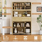 GarveeHome 71" Tall Kitchen Pantry Cabinet with Charing Station, Kitchen Pantry Storage Cabinet with Countertop, Modern Kitchens Hutch Cabinets with Storage for Living Room Dining Room, Natural