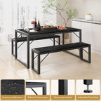 Gizoon 45.5" Dining Table Set for 4, Kitchen Table with 2 Benches Black | Space-saving black 4-person table set with 2 benches. Steel frame & MDF board. Benches tuck under table. 330lbs capacity.