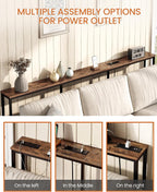 CHOEZON 78.7'' Narrow Console Table with Power Outlet 7.1" Skinny Sofa Table, Long Behind Couch Table with Charging Station, Entryway Table for Hallway, Living Room Rustic Brown and Black TXG20UBF