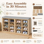Shoe Storage Bench with Cushion, 16-Cubby Entryway Bench with Adjustable Shelves, 23" Tall Heavy Duty 700 lb Capacity, for Bedroom, Hallway, Mudroom