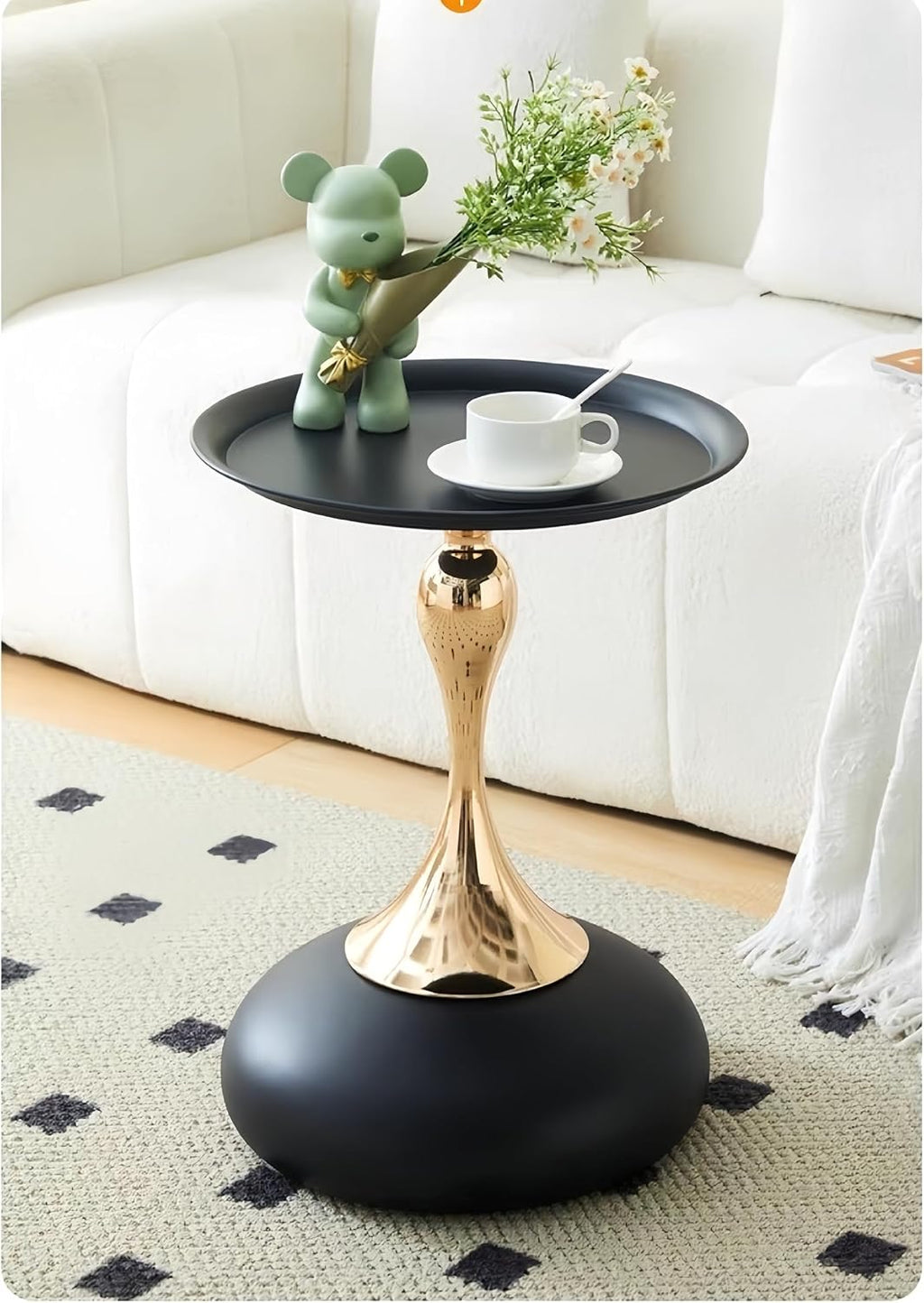 Coffee Table Living Room Metal Moving knickknacks Bedroom nightstand Sofa Side Several Balconies Round Table Italian-Style Telephone Table (Black)
