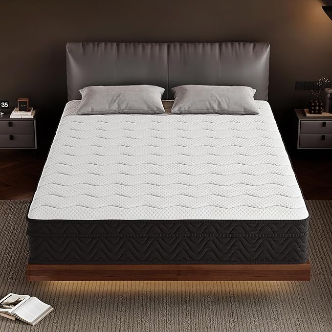 Queen Mattress, 10-in Deluxe Hybrid Mattresses, Memory Foam Mattress in a Box, Individual Pocket Spring-Motion Isolation-Medium Firm-Extra Edge Support, CertiPUR-US, 365 Nights Trial
